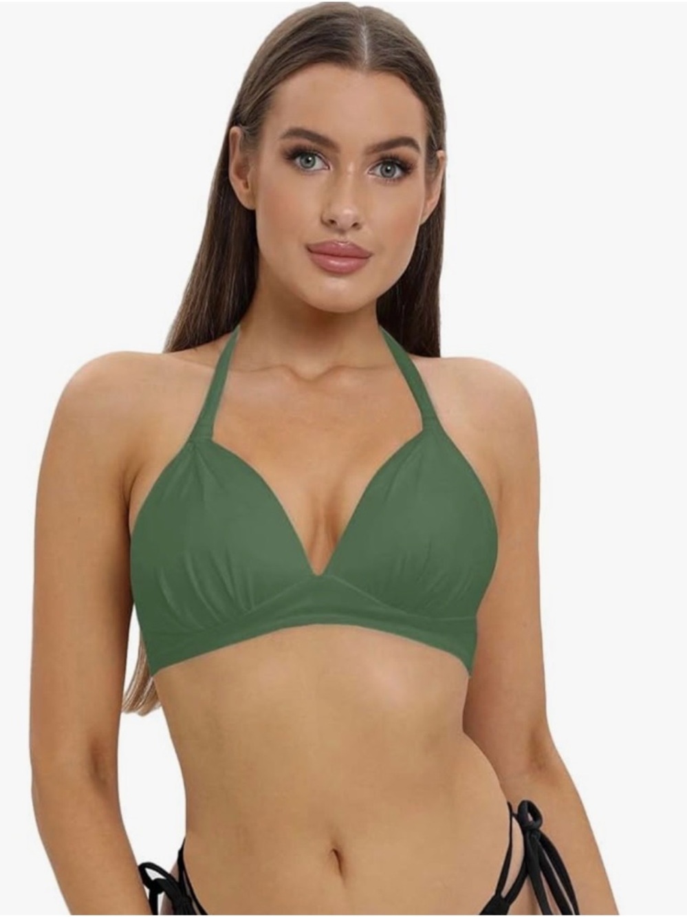 Olive Green Halter Bikini Top - Women Swim Bikini